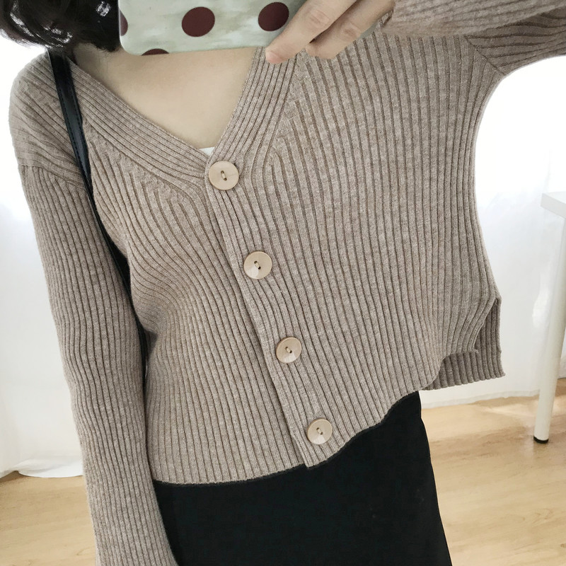 Women's Sweaters Autumn Spring Short Cardigans Single Breasted V-Neck Casual Sweaters Female Solid Knitted Jackets Jumpers