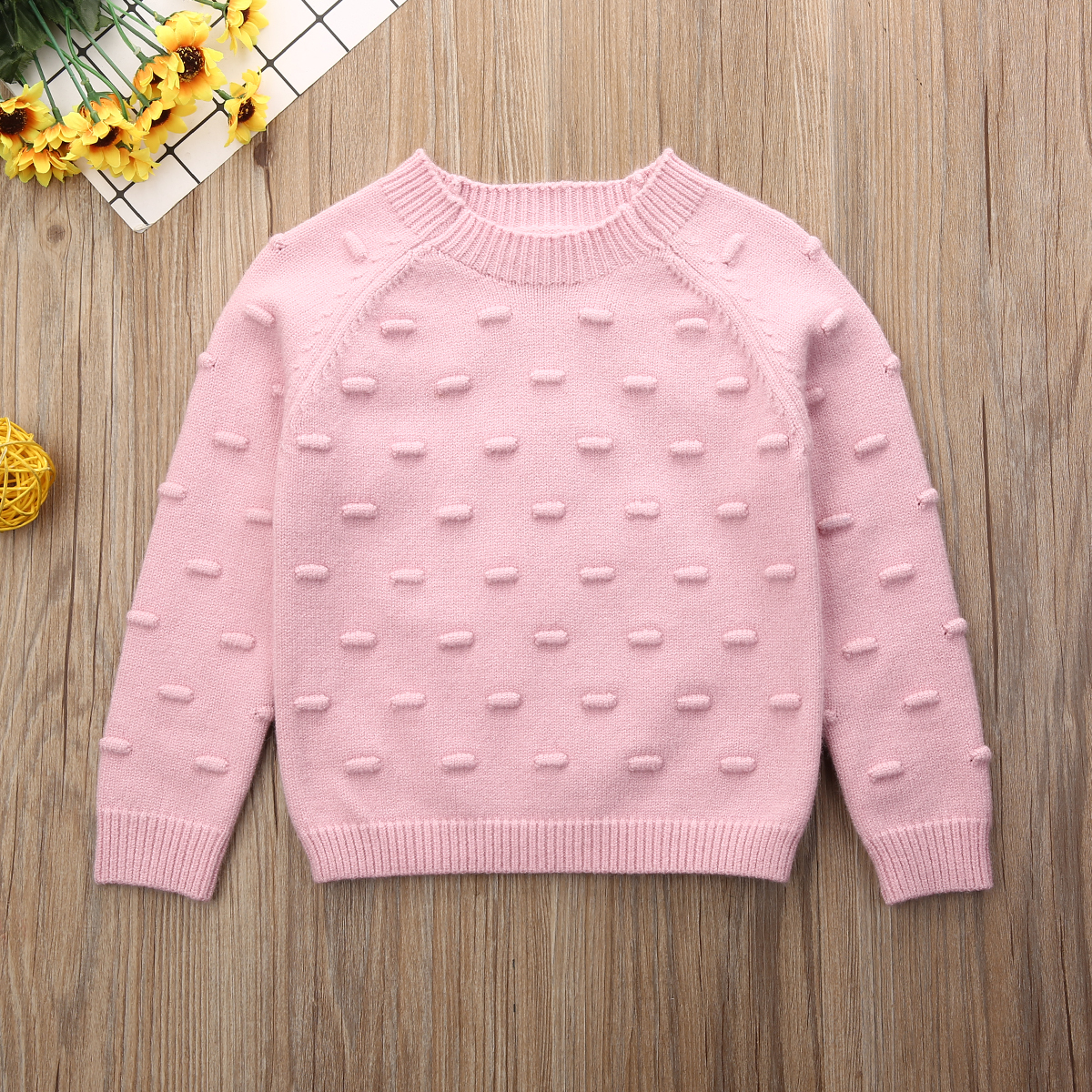 New 2020 Autumn Winter Infant Baby Girls Pink White Sweaters Kids Hairball Knitted Girls Sweaters Solid Color Pullovers 1-5Y