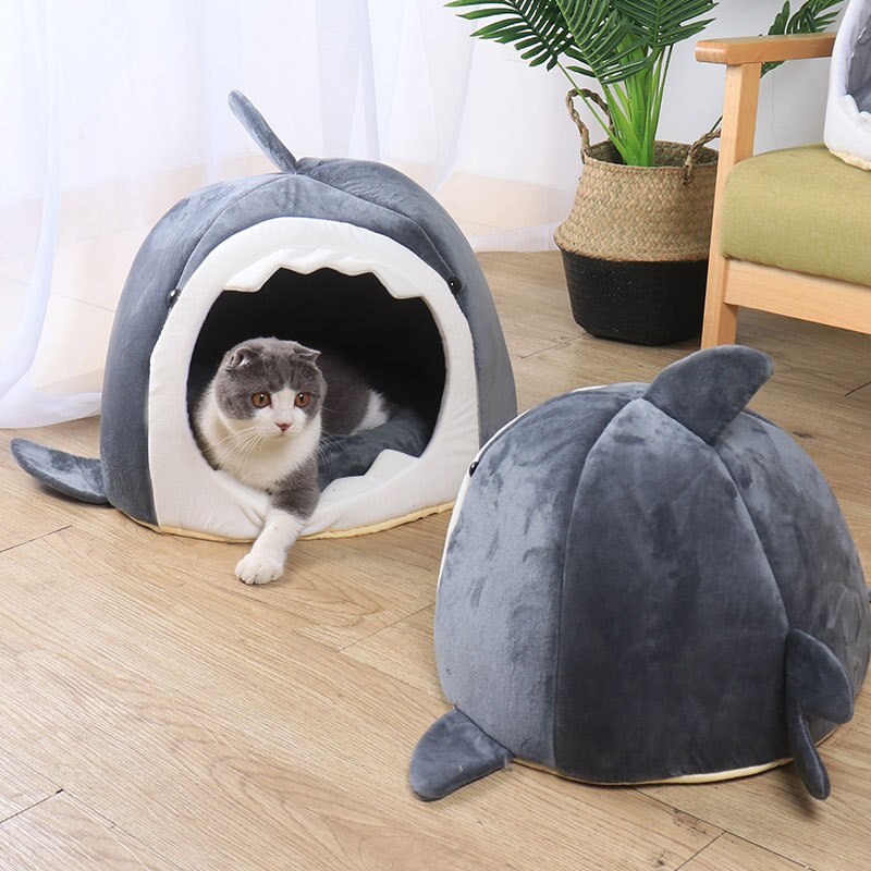 Cartoon Cat Bed House Winter Warm Fleece Washable Soft Dog Nest Cat Cave Tent For Sleeping Waterproof Pets Sleep Bags Supplies