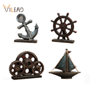 VILEAD Multiple Styles Resin Anchor Rudder Gearwheel Sailboat Figurines Creative Europe Mediterranean Home Decor Miniatures Gift