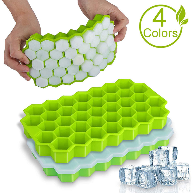SILIKOLOVE Honeycomb Ice Cube Trays with Removable Lids Silica Gel Ice Cube Mold BPA Free