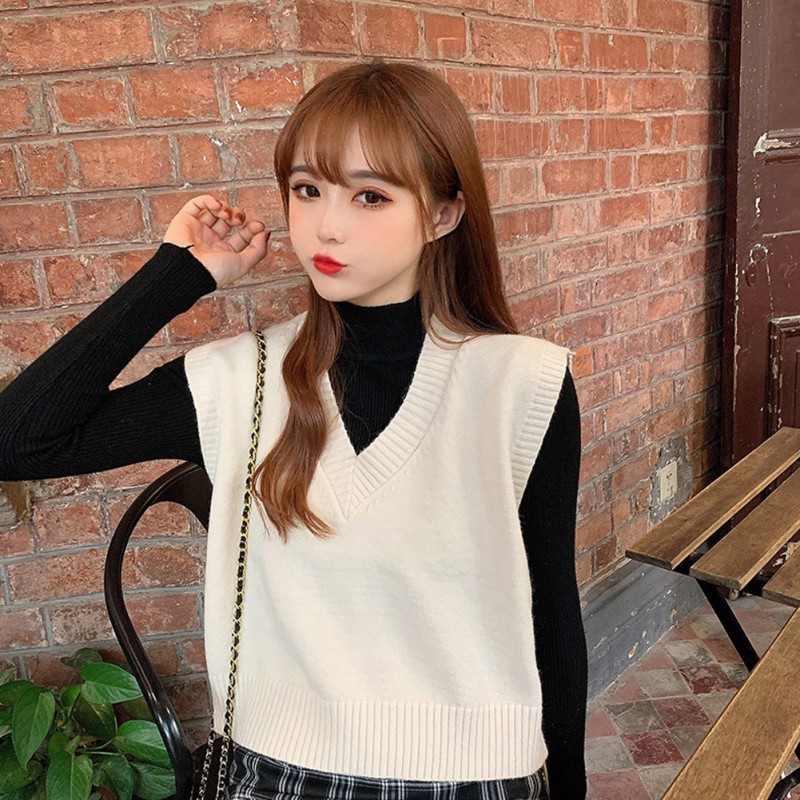 Women's Vest Sweater waistcoat Korean Elegant Student V-neck Pullover Casual Knitting Outerwear Vest Autumn Sweater Vest