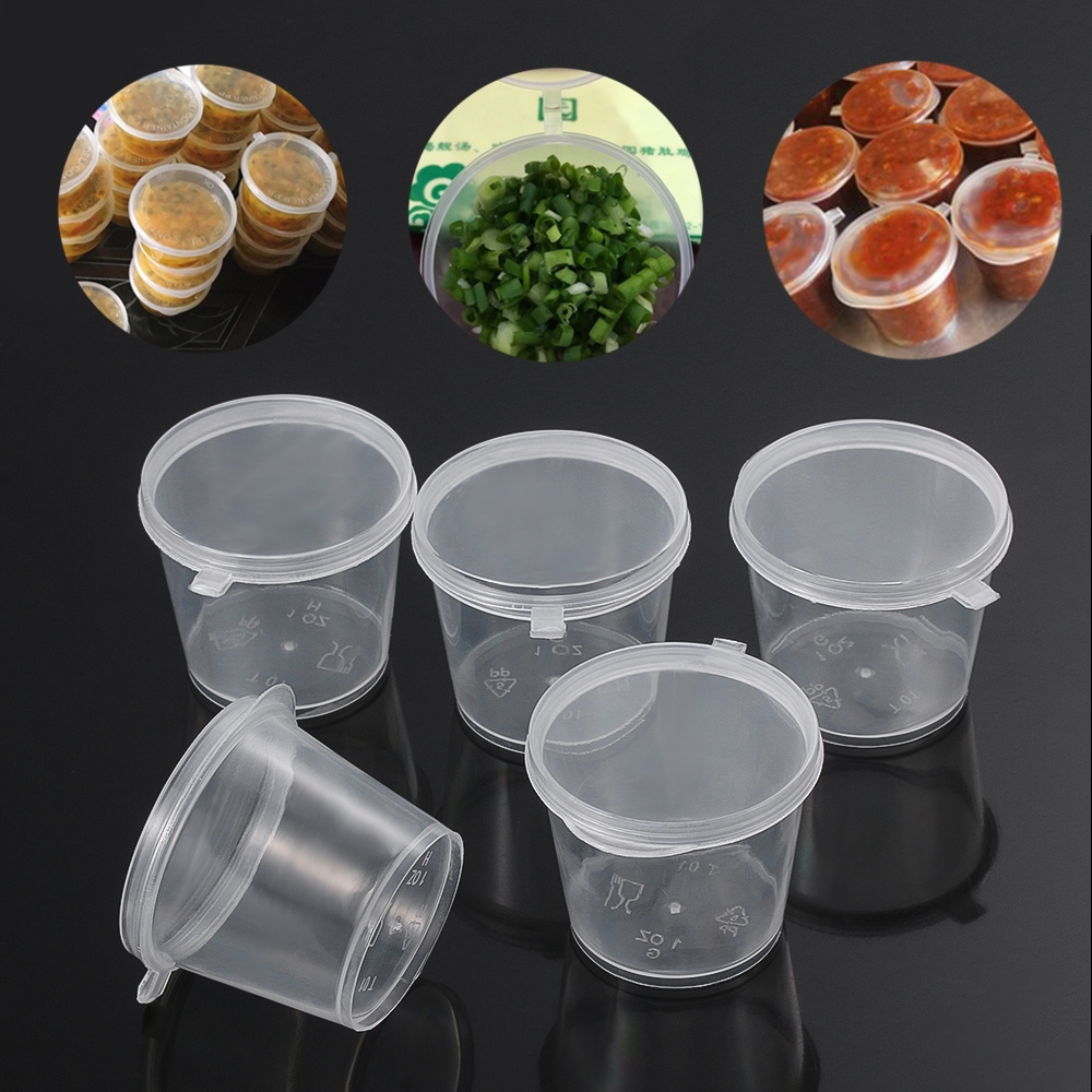 25Pcs 25/27/45ml Disposable Plastic Takeaway Sauce Cup Reusable Containers Food Box with Hinged Lids Small Pigment Paint Box