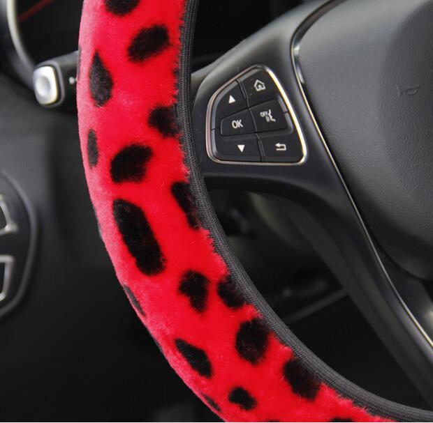 Leopard Steering Wheel Cover Print Plush Elastic Section Car Steering Wheel Braid Cover Auto DIY Car Accessories Anti-Slip Soft