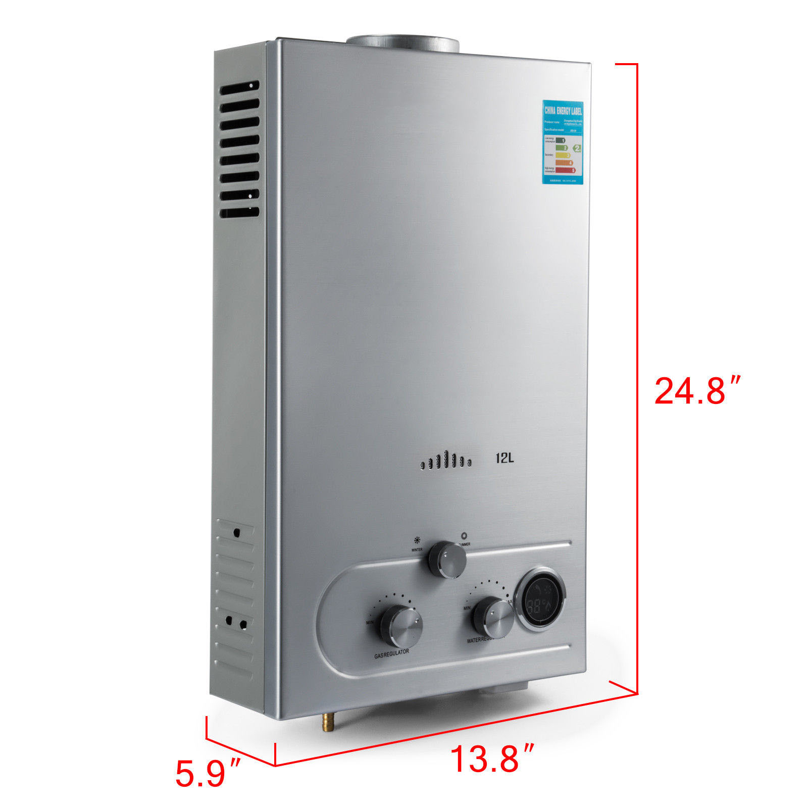 VEVOR 12L LPG Propane Gas Instant Hot Water Heater Boiler Outdoor Stainless Steel