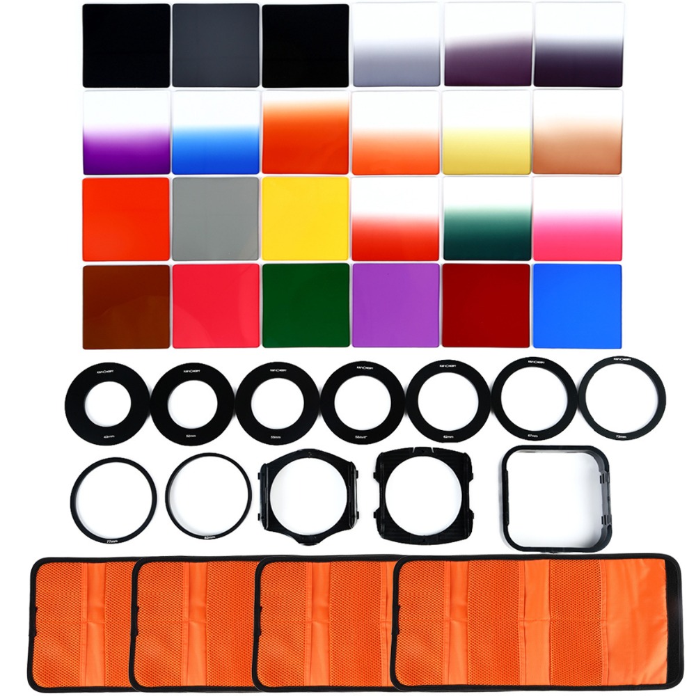 K&F Concept 40 in 1 Camera Filter Kit 24 Graduated Full Color nd filter Set+9 Adapter Ring+2 Holder+Lens Hood+4 Filter Lens Bag