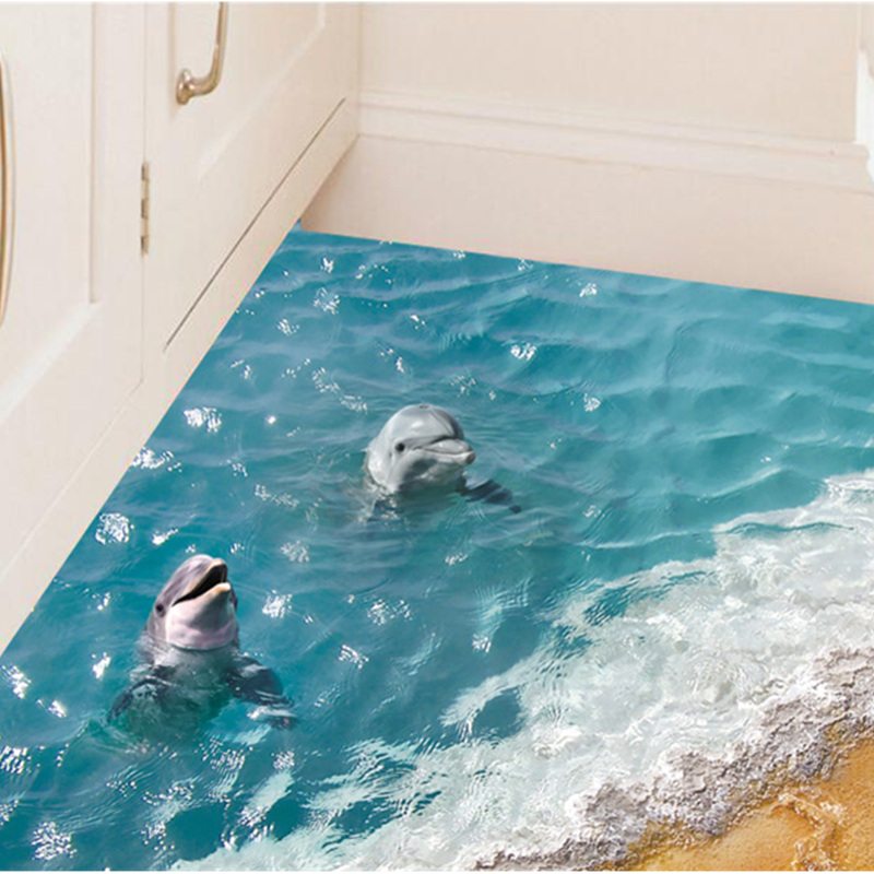Summer Beach Starfish Beach 3D Wall Stickers Dolphins Bathroom Floor Sticker PVC Sea Vinilos Paredes Kids Poster for Home Decor