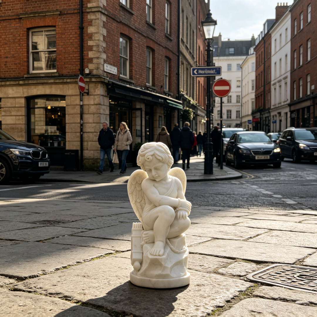 Marble Cherub in European Street Setting