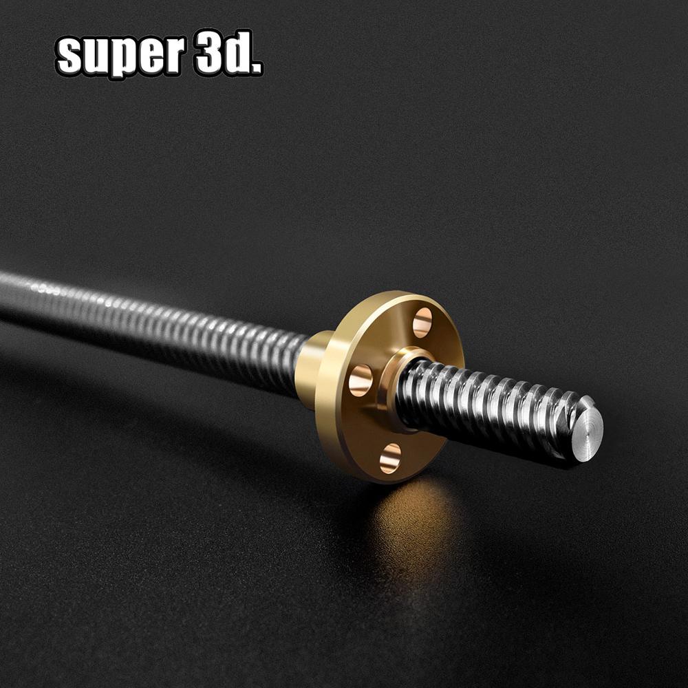 T8 Lead Screw Rod OD 8mm Pitch 2mm Lead 2mm Length 150mm-750mm Threaded Rods with Brass Nut for Reprap 3D Printer