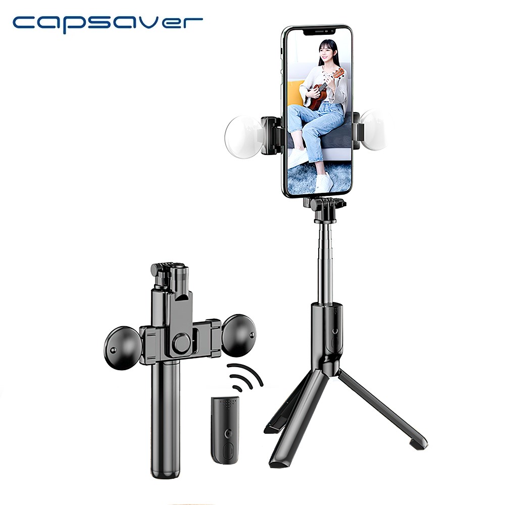 capsaver Selfie Stick Bluetooth Wireless Mini Tripod Extendable Monopod with Remote Control Fill Light for Phone Live Anti Shake