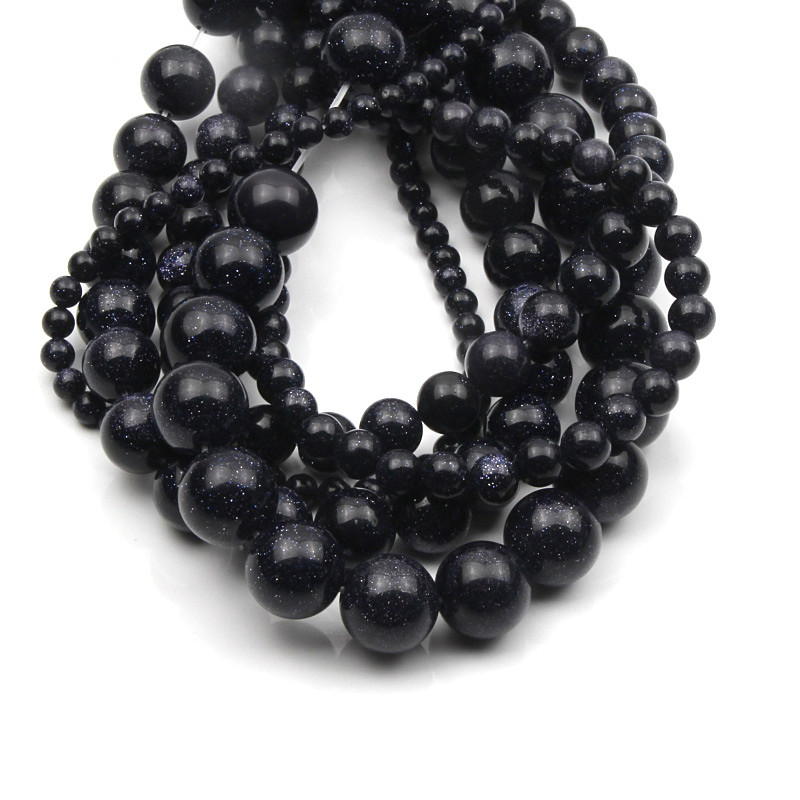 Natural Dark Blue Sandstone Beads Ball 4 6 8 10 12mm Loose Round Stone Beads for DIY Necklace Bracelets Jewelry Making 15"