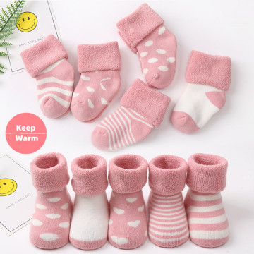 5pcs Autumn Winter New Baby Cute Cartoons Pure Cotton Thick Warm Newborn Children Socks Turn over socks ,for 0-3 Years