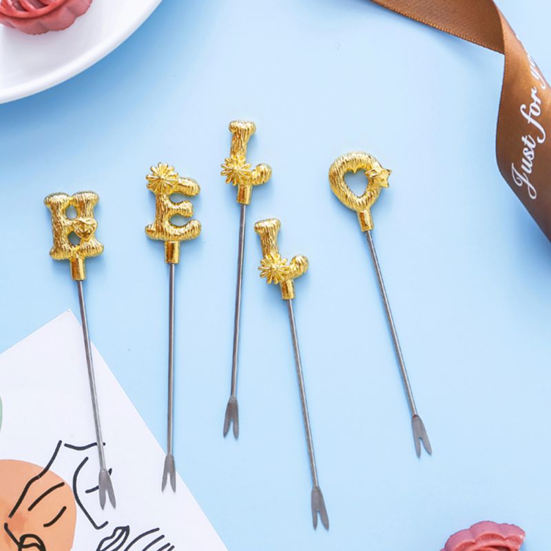 5pcs Creative Fruit Fork Stainless Steel Gold Fruit Forks Set Cake Dessert Forks Lovely Mini Cake Fork Home Restaurant Tools