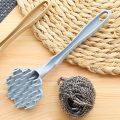 Kitchen Accessories Long Handle Cleaning and Lengthening Handle Brush Pan Handle Stainless Steel Wire Ball Cleaning Brush