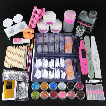 Full Nail Manicure Set Pro Acrylic Kit With Drill Machine Acrylic Liquid Nail Glue Glitter Powder Nail Tips Nail Art Tool Kit