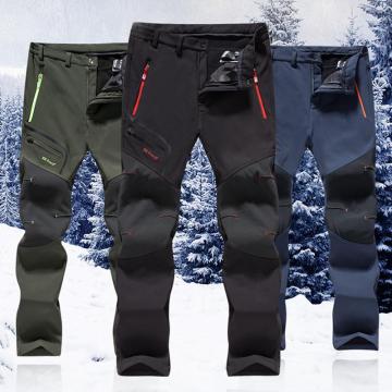Men Outdoor Patchwork Pants Winter Fahsion Plus Velvet Waterproof Trousers Casual Plus Size Keep Warm Zipper Jogger Pants