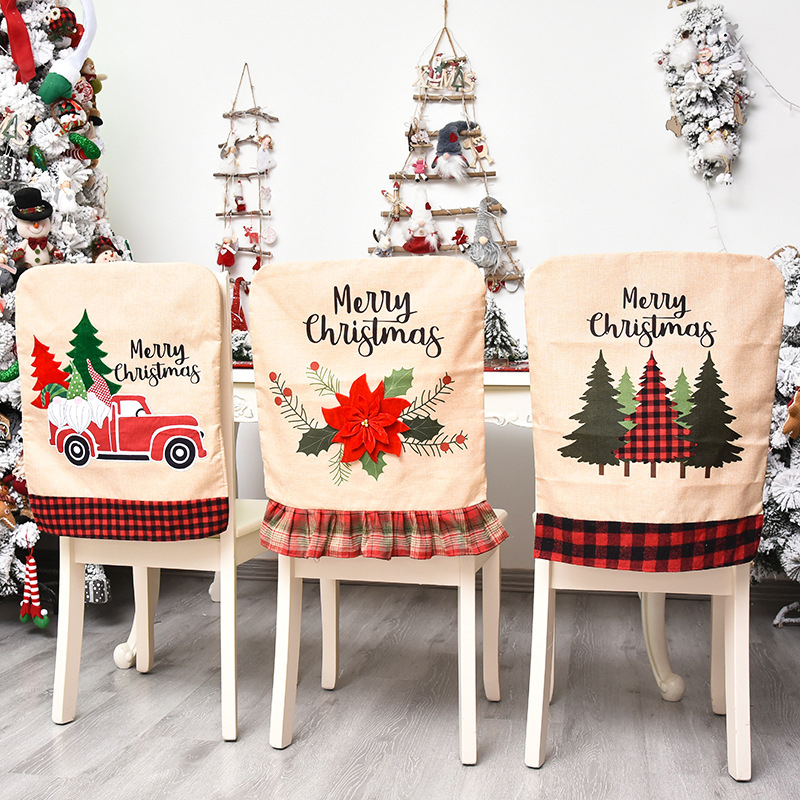 Christmas Chair Cover Cartoon Santa Claus Snowman Printed Non-woven Fabric Chair Back Covers Christmas Decoration Supplies