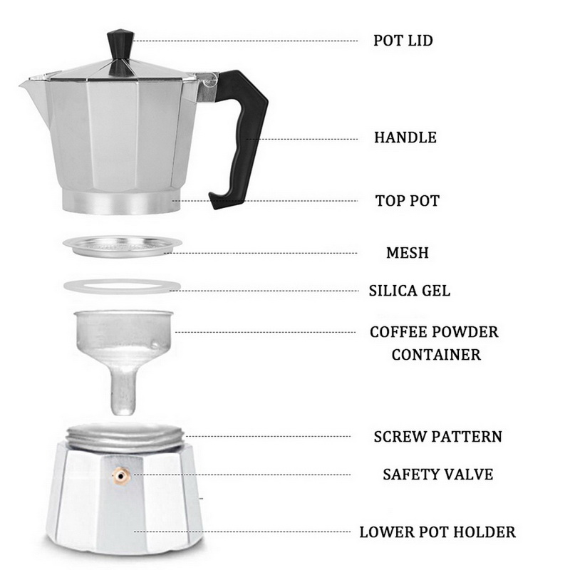 1cup/3cup/6cup/9cup/12cup Coffee Maker Aluminum Mocha Espresso Percolator Pot Coffee Maker Moka Pot Stovetop Coffee Maker#2