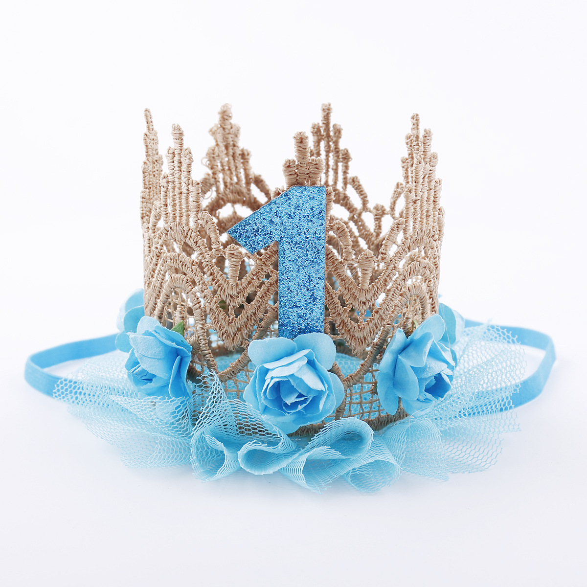 Kids Birthday Party Hat For 1 Year Old Newborn Birthday Cute Cap Lace Flowers Crown Creative Girl Party Hair Accessories