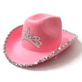 Western Style Tiara Cowgirl Hat for Women Girl Pink Tiara Cowgirl Hat Cowboy Cap Holiday Costume Party Hat