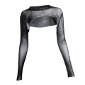 Women Hip Super Short Lace Transparent Mesh Sheer Backless T-shirt Long Sleeve Sexy Crop Tops Bodycon Club Clothes