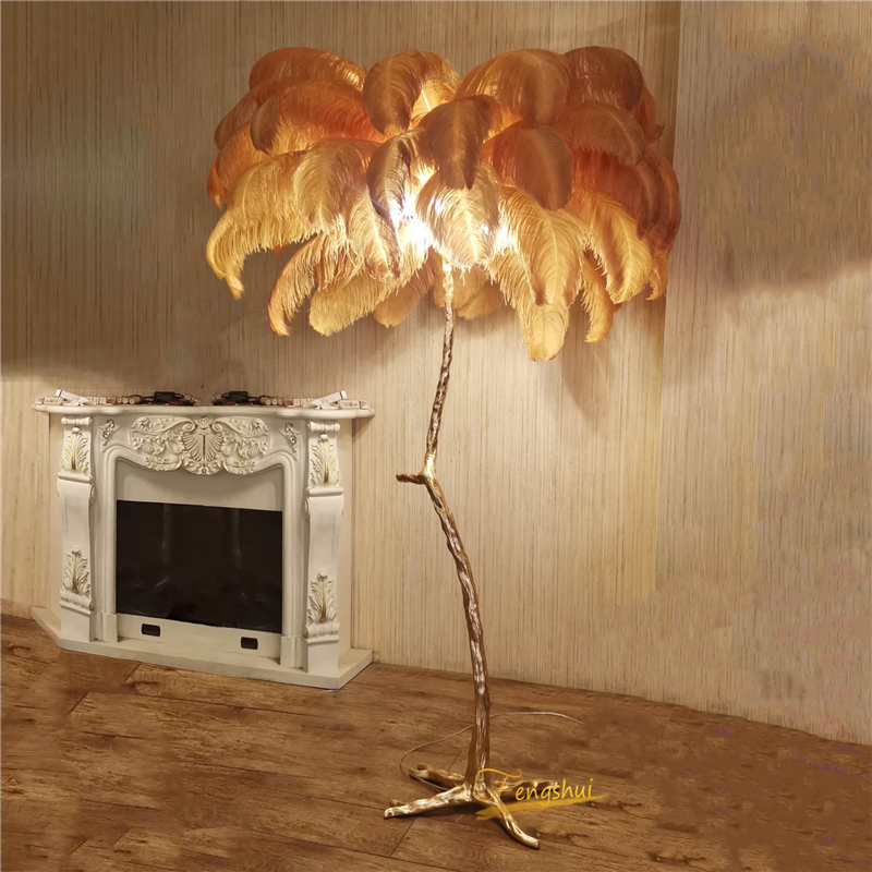 Nordic Ostrich Feather Living Room LED Floor Lamps Living Room Bedroom Modern Interior Lighting Decor Floor Light Standing Lamp