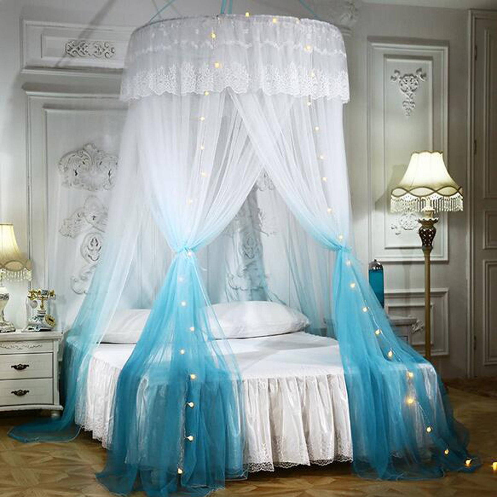 40#Gradient Princess Bed Curtain Tent Home Dome Foldable Bed Canopy with Hook Ceiling-Mounted Mosquito Net Free Installation