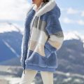 2021 Oversized Winter Women Jacket Fashion Plush Patchwork Zipper Pocket Hooded Jacket Retro Loose Long Sleeve Women's Coat