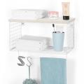 White Metal Mesh Bathroom Storage Shelf with Hooks