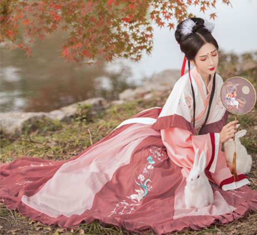 Tutu language Hanfu female summer Jin waist-waisted collar broken skirt Hanfu cosplay clothing student daily chinese hanfu girls