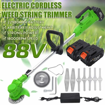 88V EU Plug 1000W Electric Lawn Mower with 22980mAh Li-ion Battery Cordless Grass Trimmer Auto Release String Cutter Tool