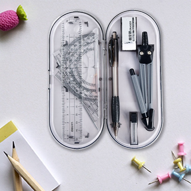 8PCS/Set Student Geometry Protractor Ruler Drawing Suit School Compasses Set Math Eraser For Students Office Supples