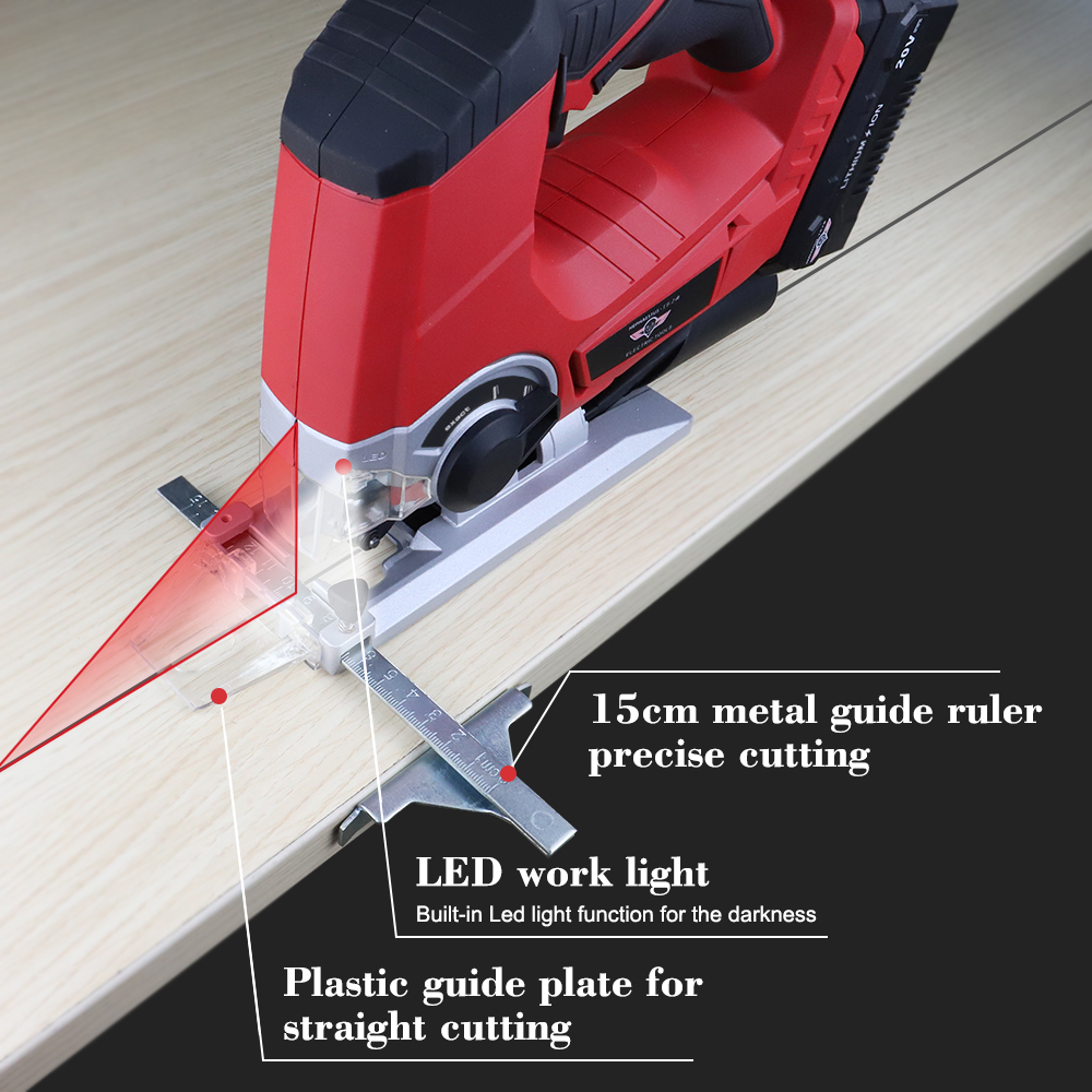 25mm Stroke HEPHAESTUS 20V Li-ion Jigsaw Scroll Saw with 6 Blades,Tool-less Blade Change,LED,Dust Extractor,Cutting Angle ±45°