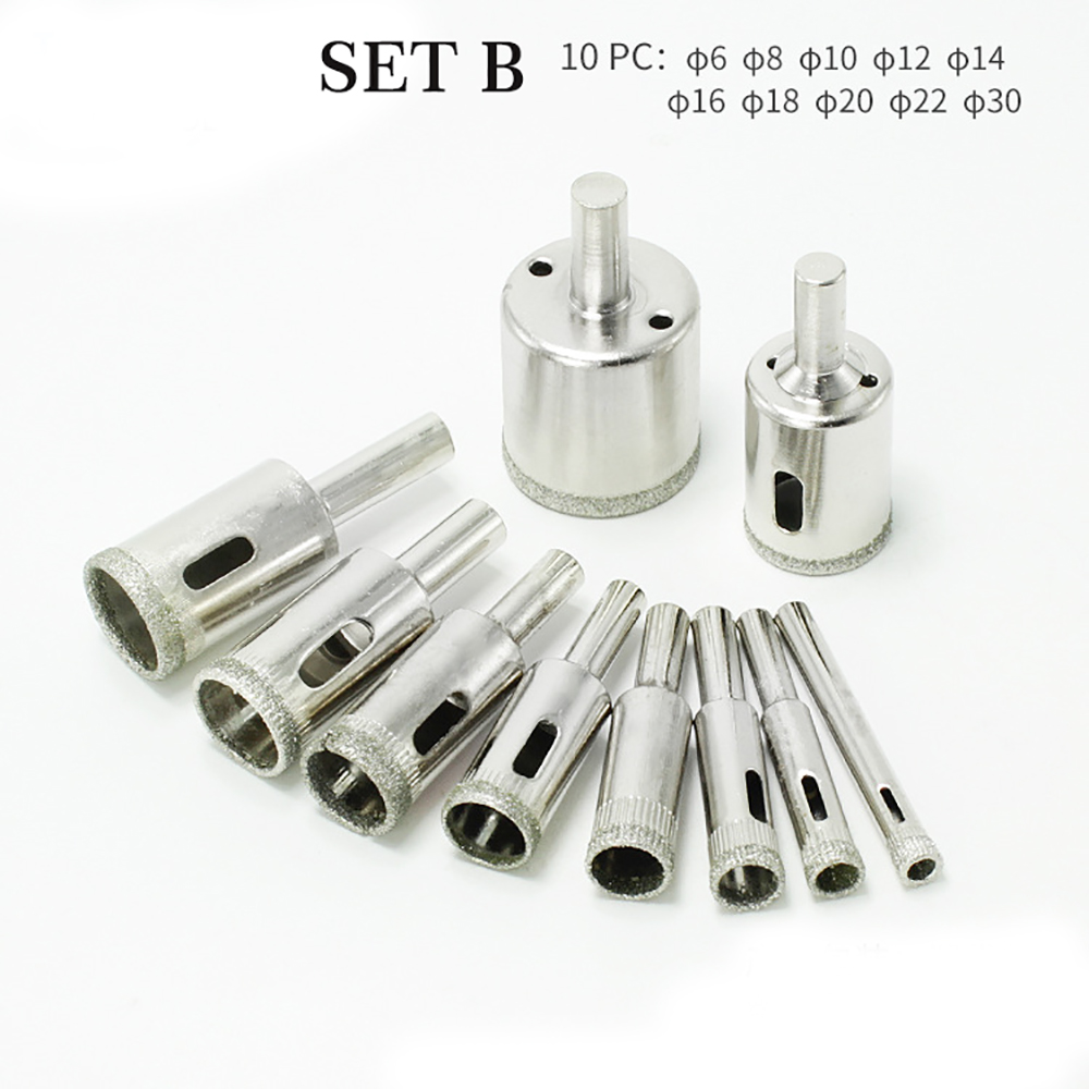 8 /10 /11 /14 /15 /16 pcs Diamond Coated Drill Bit Set Tile Marble Glass Ceramic Hole Saw Drilling Bits For Power Tools 3mm-70mm