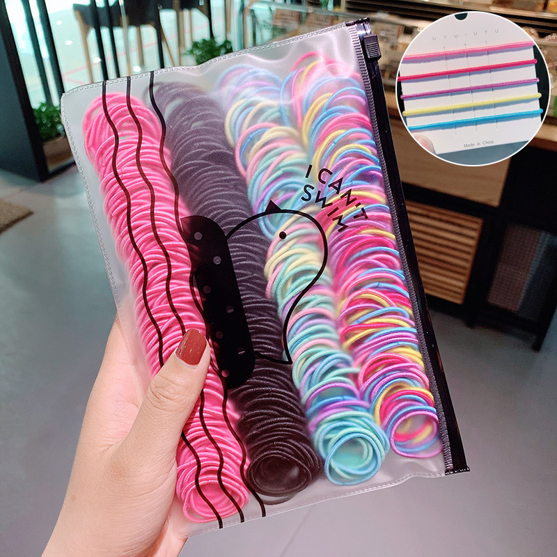 200pcs/Bag Girls Cute Colorful Basic Elastic Hair Bands Ponytail Holder Children Scrunchie Rubber Band Kids Hair Accessories