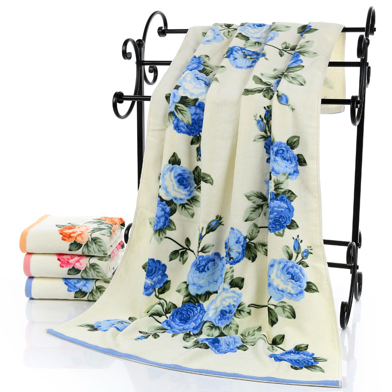 Cotton creative jacquard towel absorbent quick-drying beach towel bath towel big flower figure creative couple wash towel 2 sets