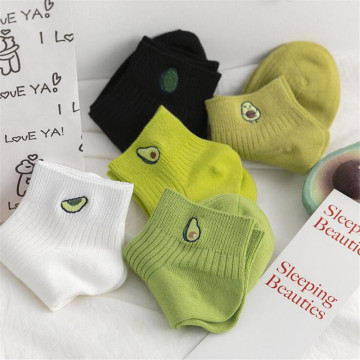 New Spring Summer Art Fresh Avocado Socks Short White Green Comfortable Cotton Fashion Socks Fruit Cute Sokken Meias Dropship