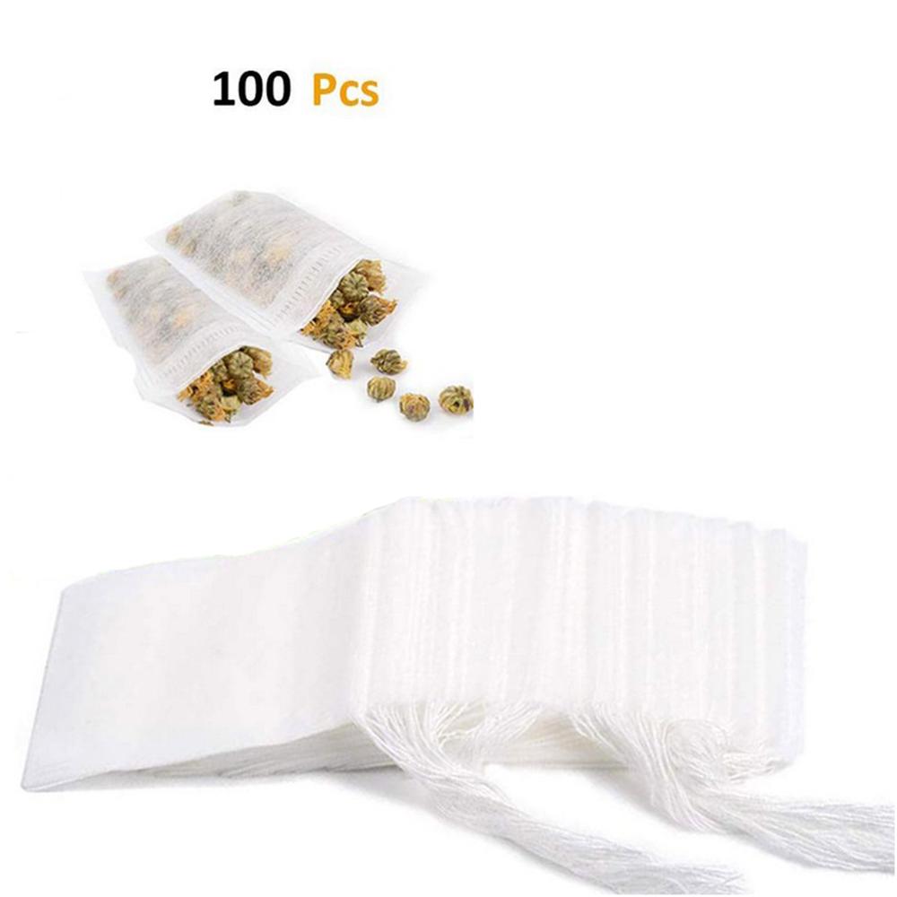 Disposable Tea Bags 100pcs Empty Tea Bags with Drawstring Tea Herb Filter Bag Teabags for Herb Loose Tea Scented Tea Spice