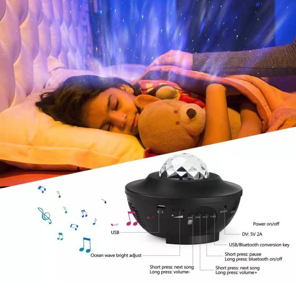 30# USB LED Galaxy Starry Nights Lamp Ocean Wave Star Projector Night Light Built-in Bluetooth Speaker Christmas Gifts Kids
