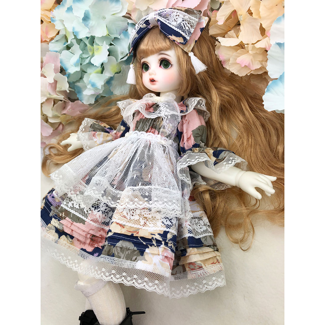 modikerbjd Pastoral Style Floral Skirt Clothes Set for 1/4 BJD Dolls - (No Doll) Purplish Blue Flower