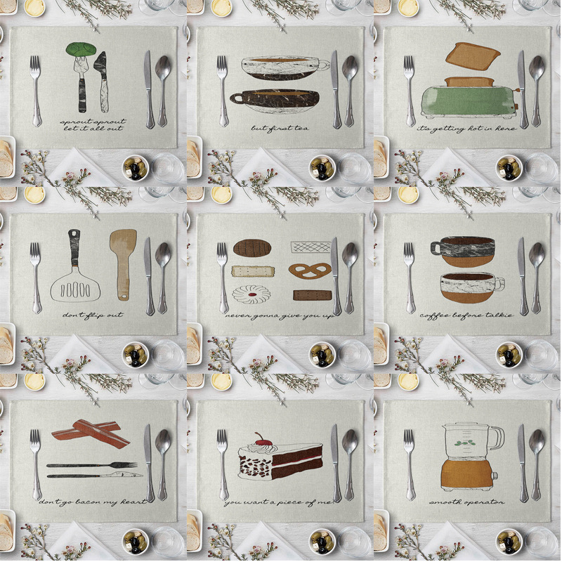 Creative Linen Pad Pattern Kitchen Placemat Knife Fork Marble PatternBowl Cup Mat Dining Table Mats Coaster Home Decor