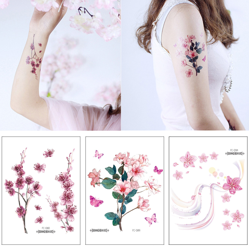 Girl Women Temporary Tattoo Sticker Clavicle Shoulder Arm Fake Tatoo Stickers Small Fresh Plum Blossom Waterproof Flash Tatto
