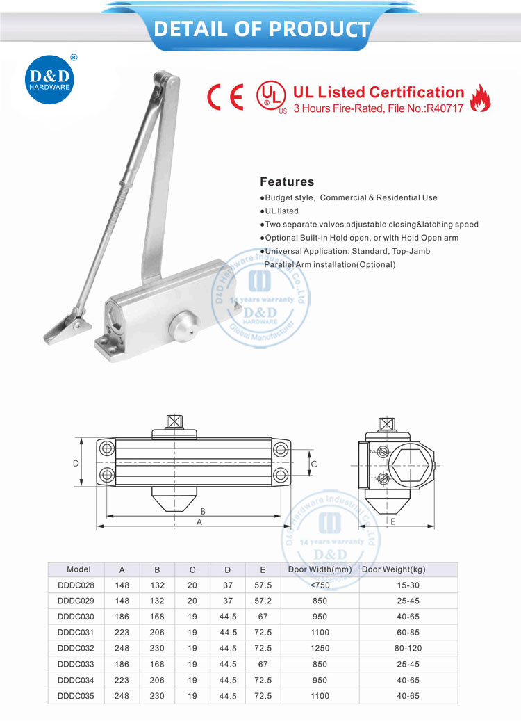 UL Listed Fire-Rated Door Closer