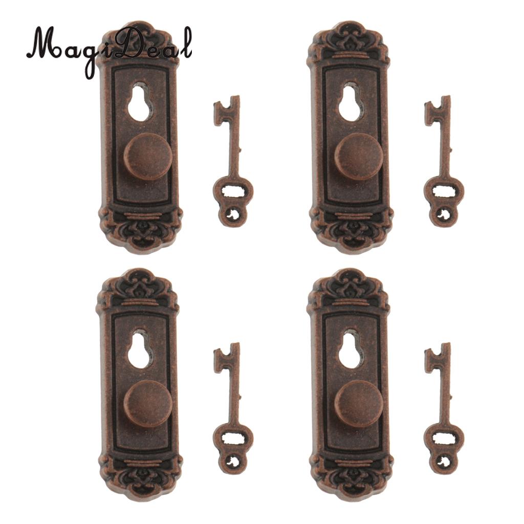 MagiDeal 4 Pieces 1/12 Dollhouse Miniature Vintage Door Locks with Keys for Dollhouse DIY Furniture Toys Accs-Bronze
