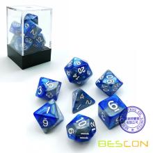 Bescon Gemini Polyhedral Dice Set Steelblue, Two-tone RPG Dice Set of 7 d4 d6 d8 d10 d12 d20 d% Brick Box Pack