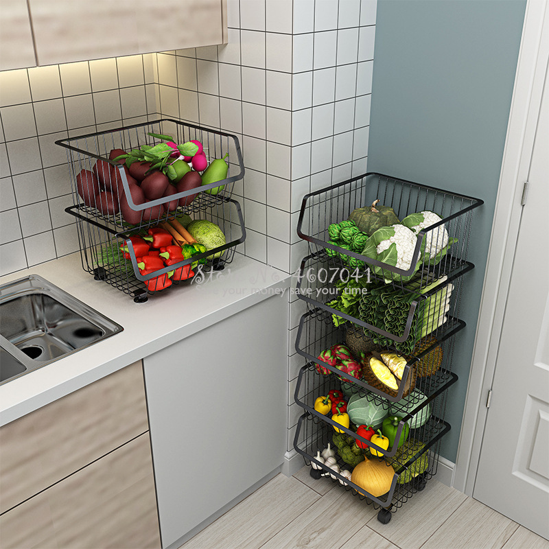 Kitchen Metal Racks & Holders Vegetable Fruit Racks with Wheels Basket Home Floor Multi-layer Kitchen Storage & Organization