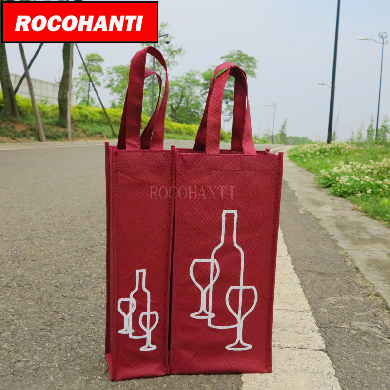 10x Non-woven fabric two bottles one bottle packing bag red wine bag customized logo printing accept promotion gift shopping bag