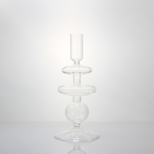 Ribbed Ball Conjoined Crystal Art Rings Glass Candlestick