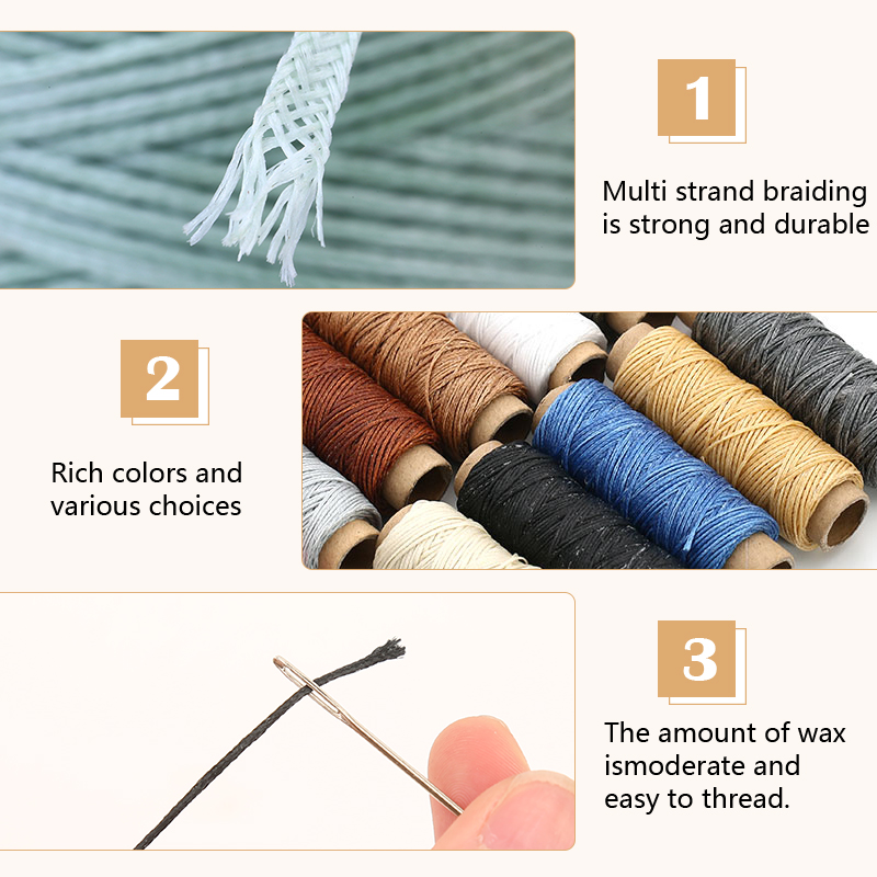 MIUSIE 1Pcs 50M 150D 1mm Leather Waxed Thread Cord for DIY Handicraft Tool Hand Stitching Thread Flat Waxed Sewing Line