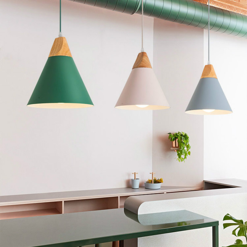 Nordic Modern LED Wood Pendant light Cafe Restaurant Bedroom Kitchen Colorful Home Decoration aluminium product Lamp Fixtures